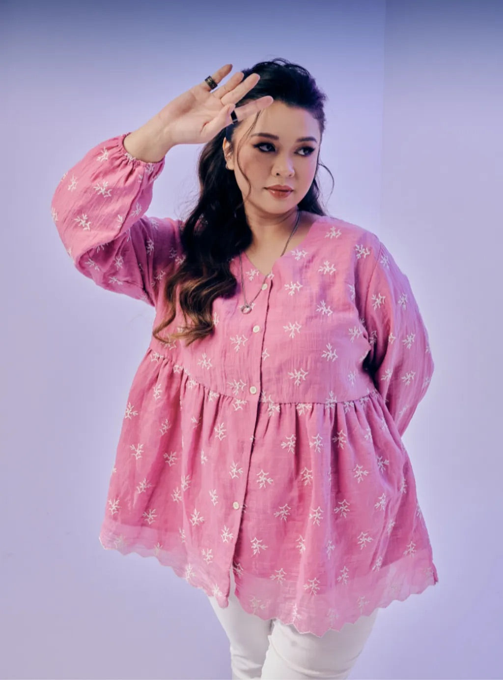 Atasan Ava Peplum Embroidered Top