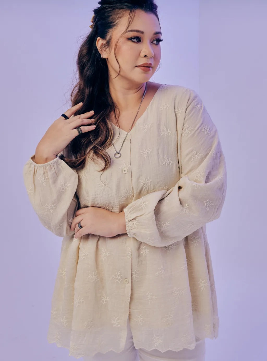 Atasan Ava Peplum Embroidered Top