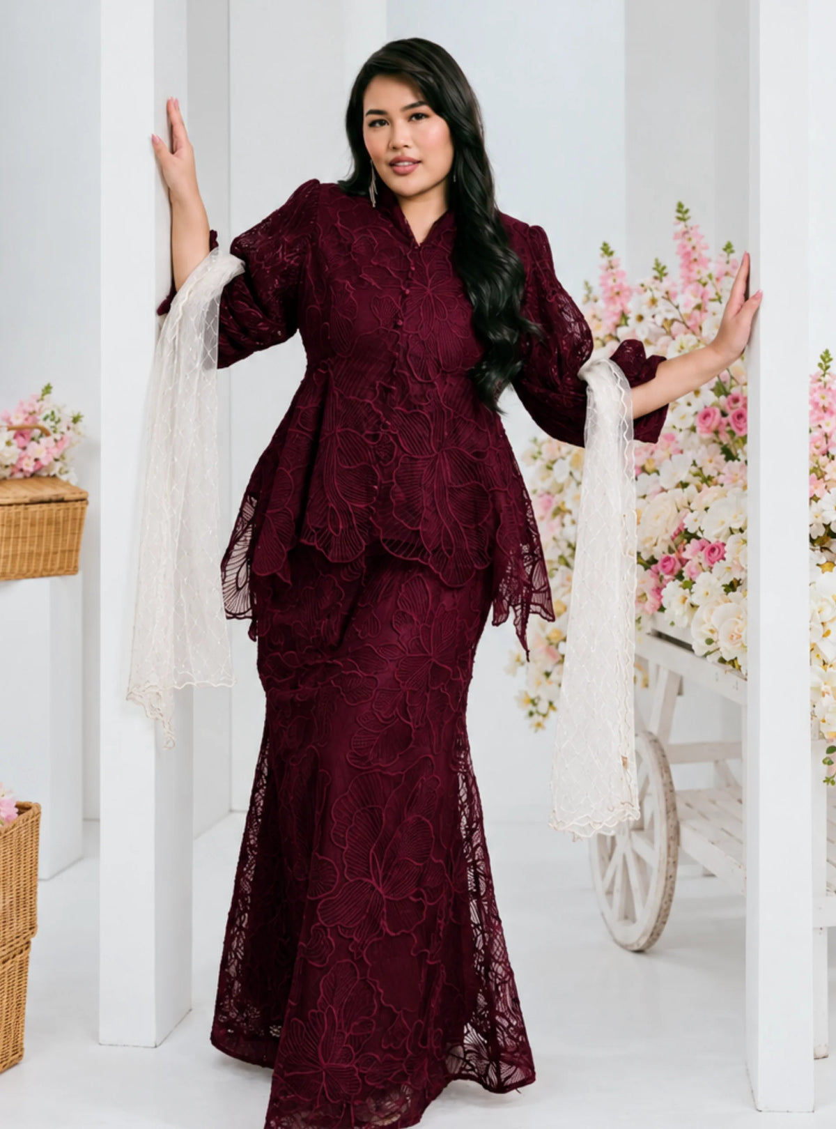 Setelan Bunga Melur Lace Kebaya Doll Kurung
