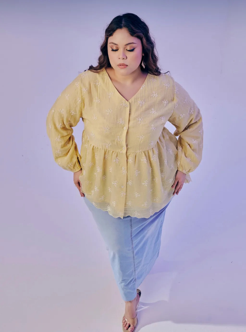 Atasan Ava Peplum Embroidered Top