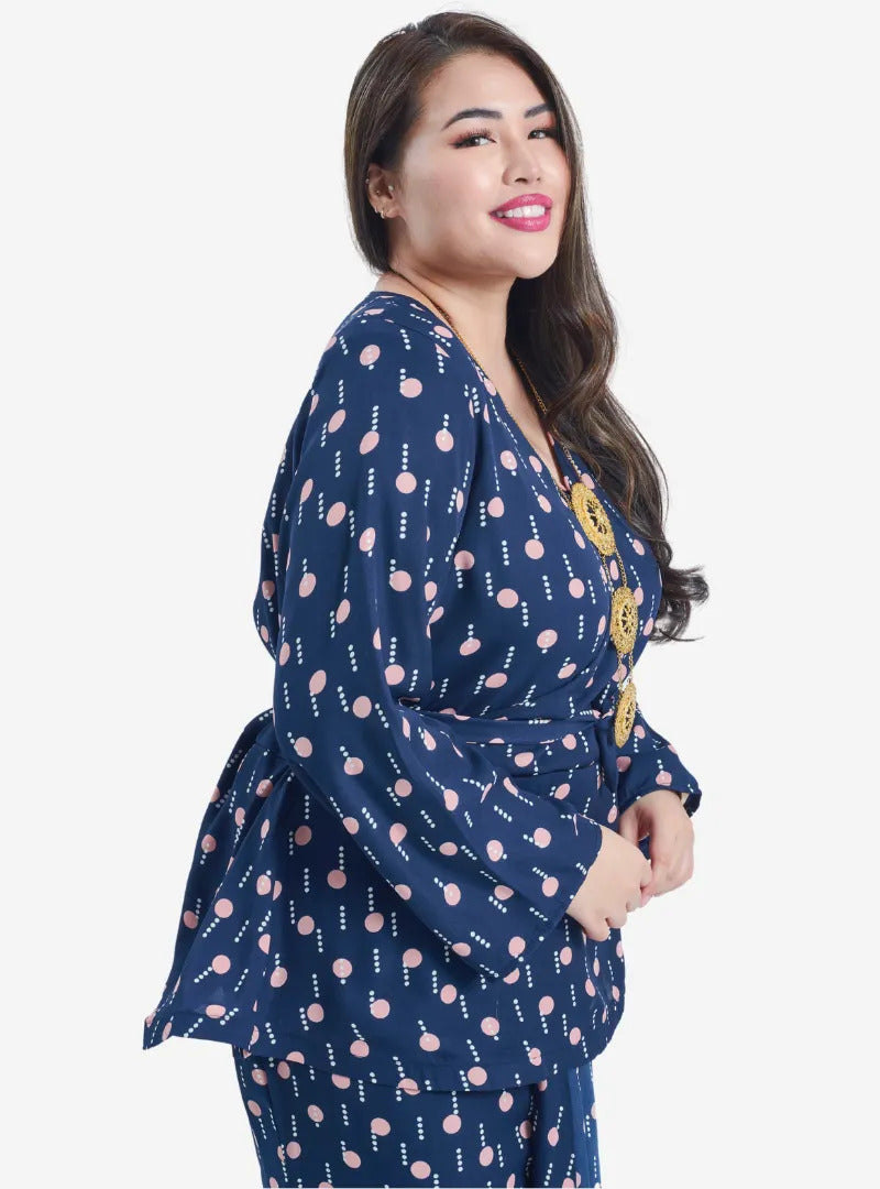 Front Cross Polka Dotted Peplum Kurung