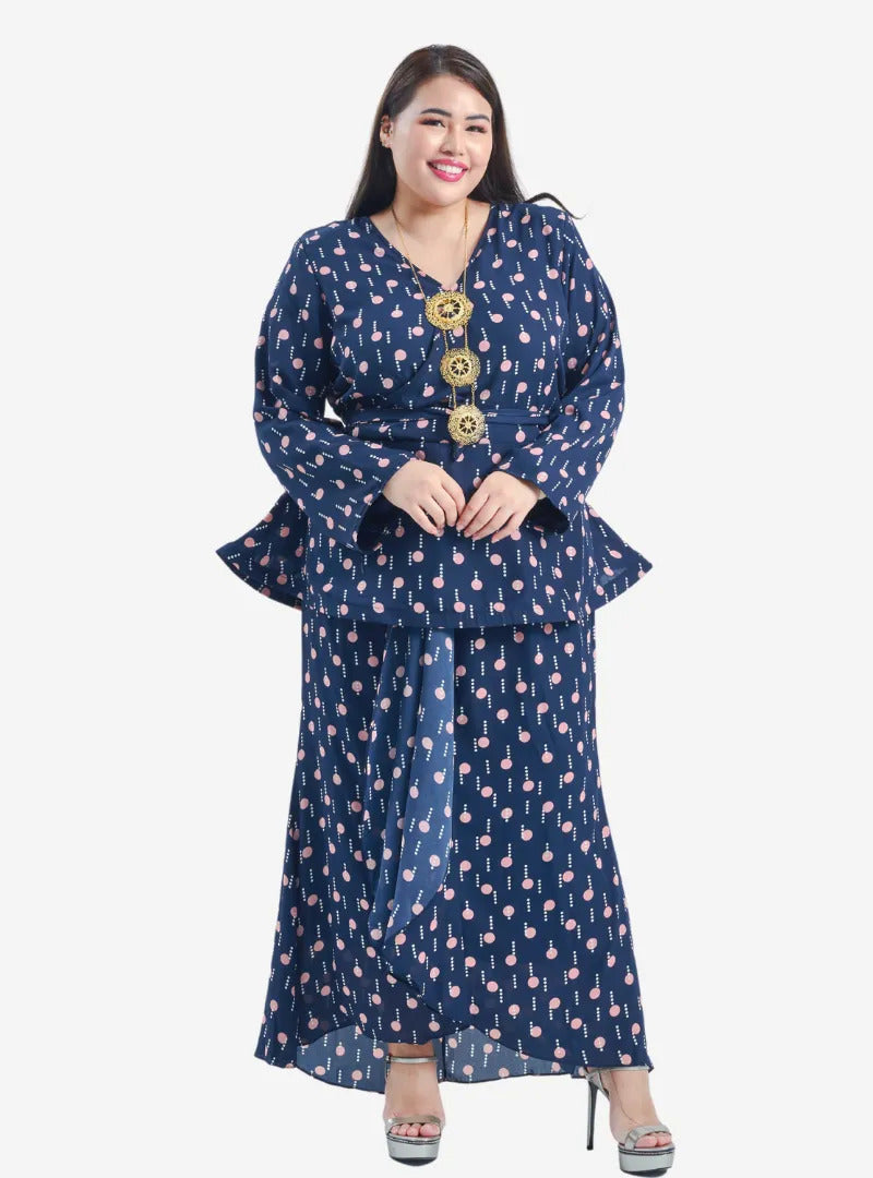 Front Cross Polka Dotted Peplum Kurung