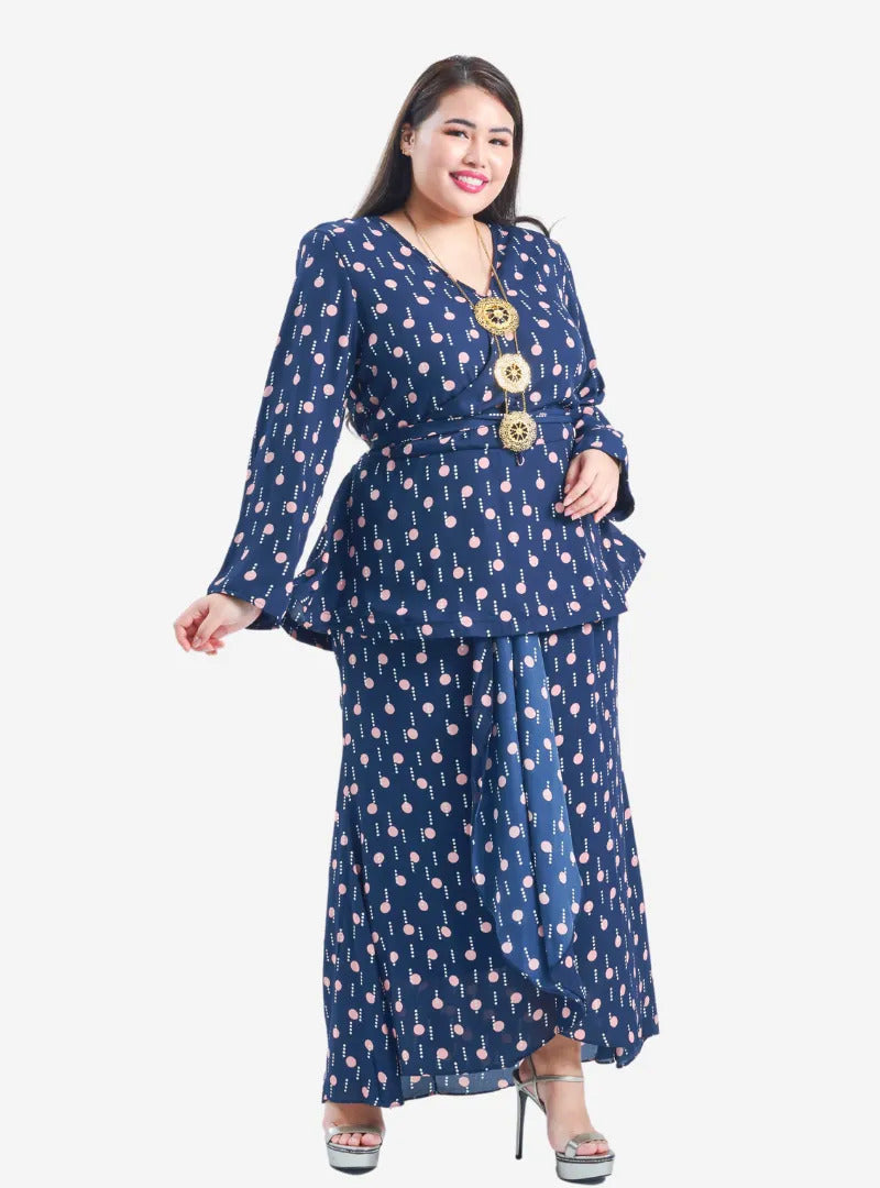 Front Cross Polka Dotted Peplum Kurung