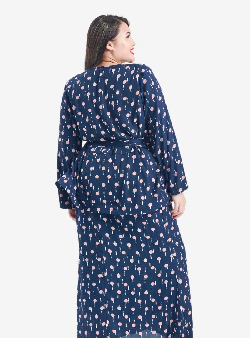 Front Cross Polka Dotted Peplum Kurung