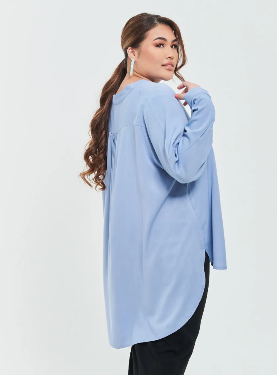 Kemeja Mandarin Collar Oversized Shirt - Blue Series