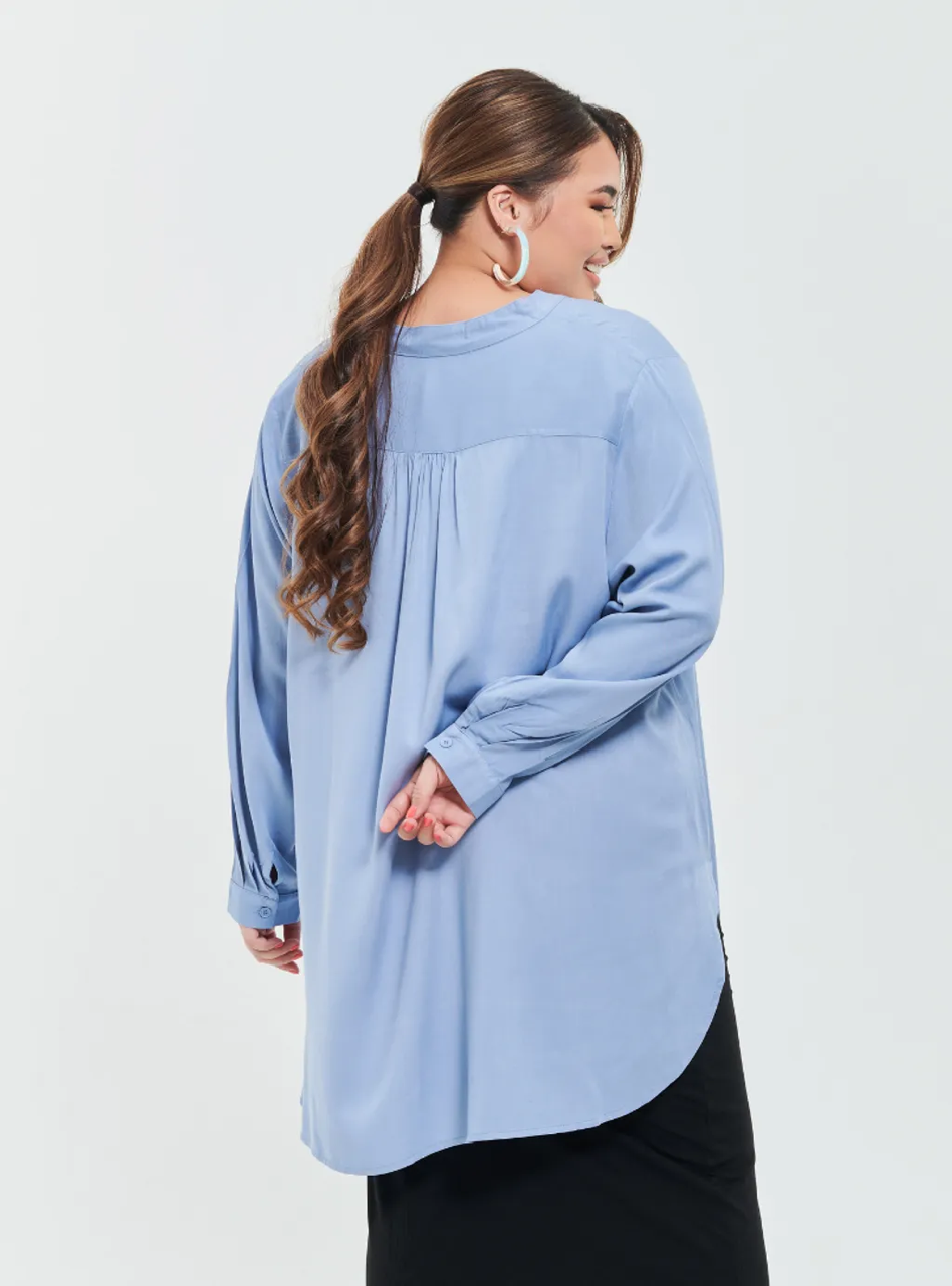 Kemeja Mandarin Collar Oversized Shirt - Blue Series