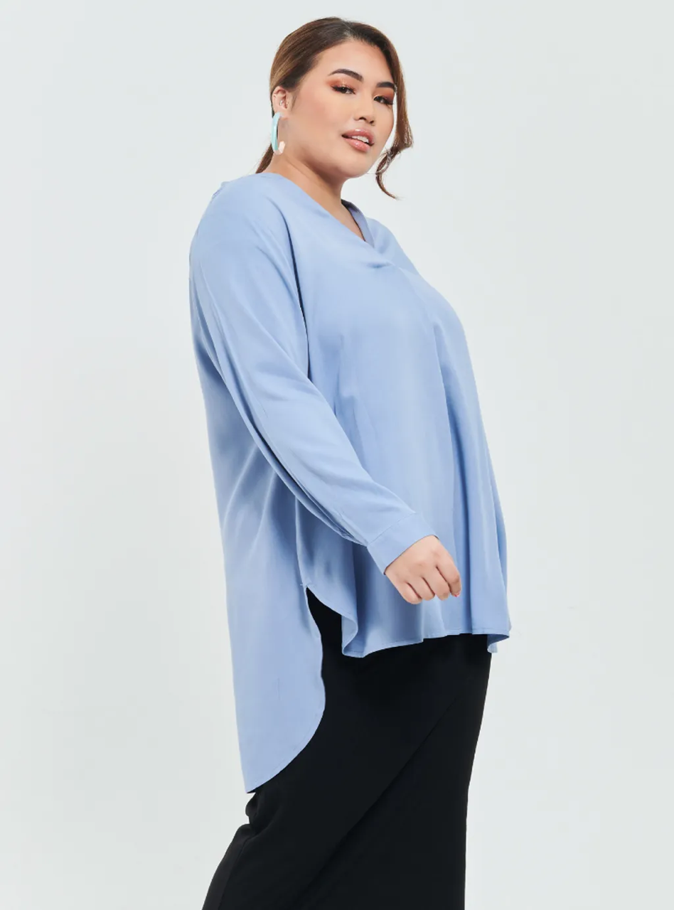 Kemeja Mandarin Collar Oversized Shirt - Blue Series