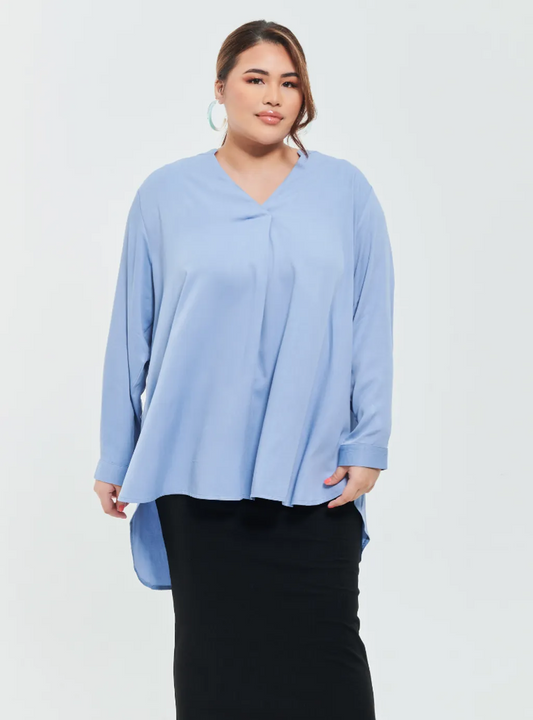 Kemeja Mandarin Collar Oversized Shirt - Blue Series