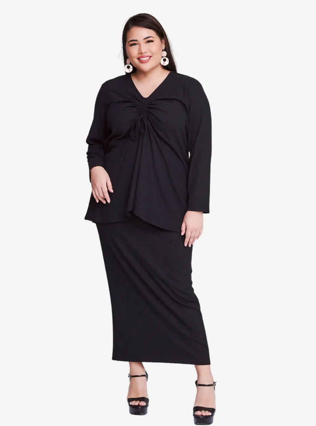 Curva Fabulous - Megan Peplum Front Ruched Kurung - CURVA FABULOUS INDONESIA - Outfit Sets