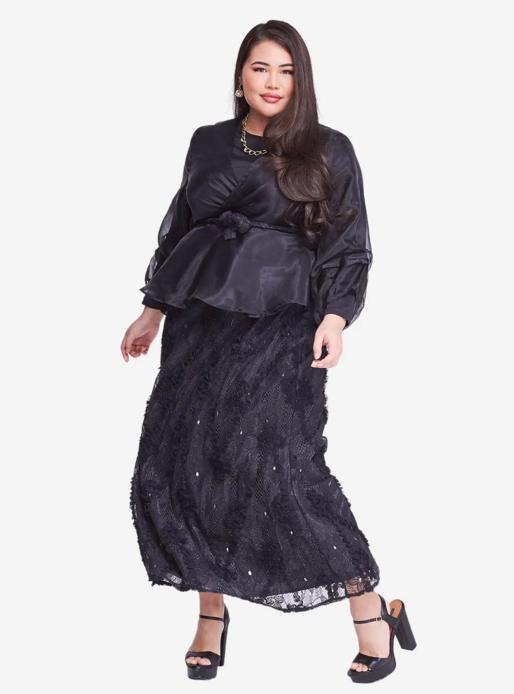 Curva Fabulous - Setelan Puff Sleeve Organza Lace - CURVA FABULOUS INDONESIA - Outfit Sets