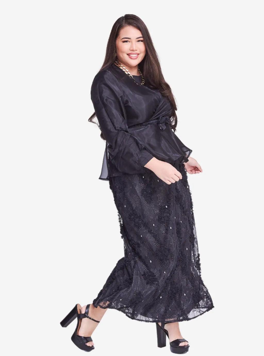 Curva Fabulous - Setelan Puff Sleeve Organza Lace - CURVA FABULOUS INDONESIA - Outfit Sets