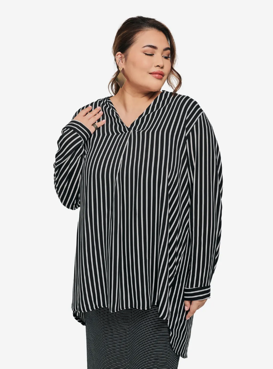 Kemeja Mandarin Collar Oversized Shirt - Striped Series