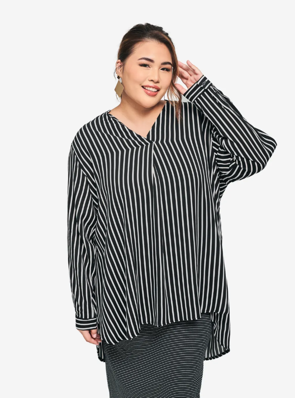 Kemeja Mandarin Collar Oversized Shirt - Striped Series