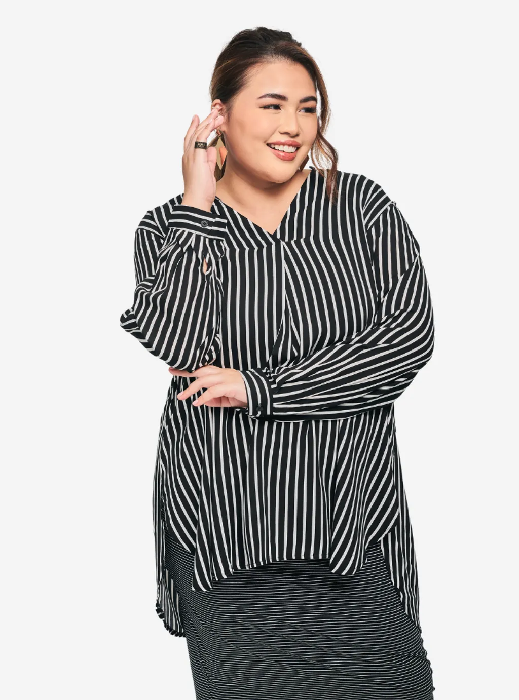 Kemeja Mandarin Collar Oversized Shirt - Striped Series