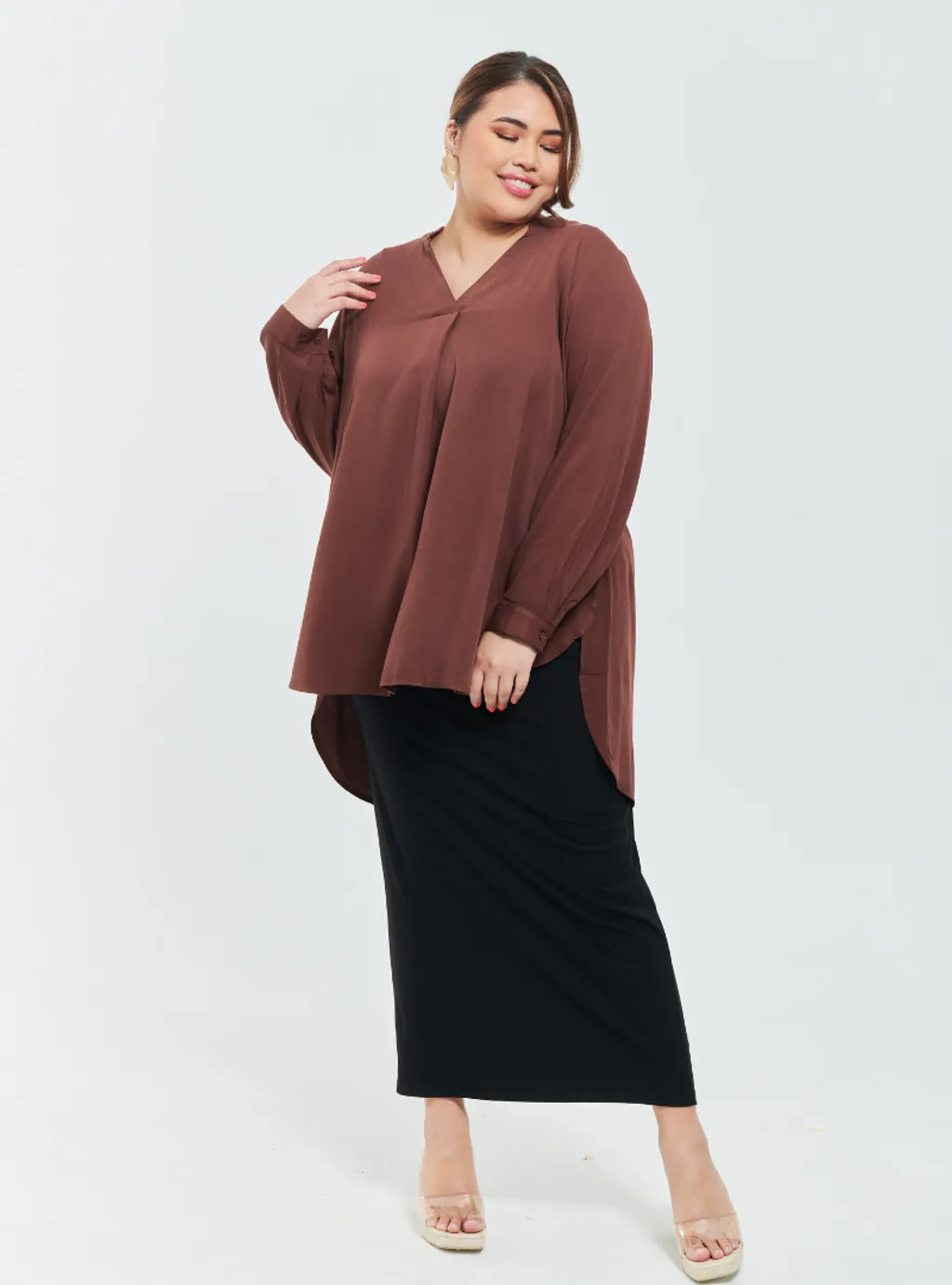 Kemeja Mandarin Collar Oversized shirt - Earthy Tone