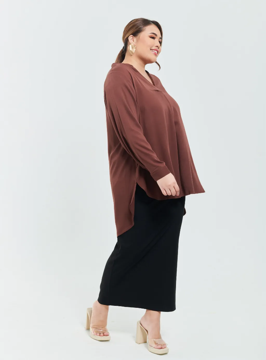 Kemeja Mandarin Collar Oversized shirt - Earthy Tone