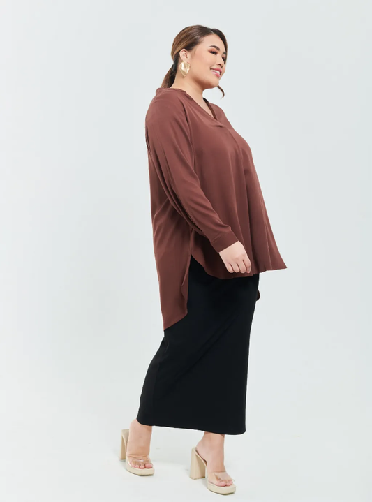 Kemeja Mandarin Collar Oversized shirt - Earthy Tone