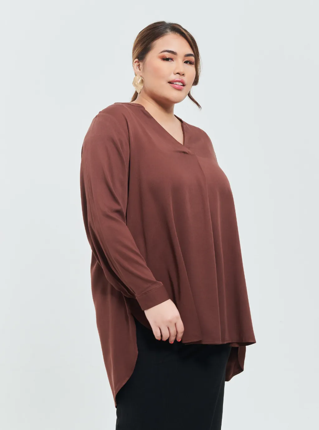 Kemeja Mandarin Collar Oversized shirt - Earthy Tone