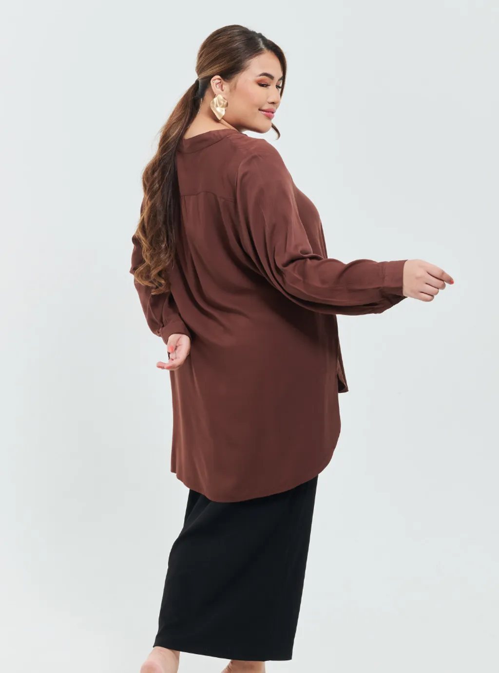 Kemeja Mandarin Collar Oversized shirt - Earthy Tone