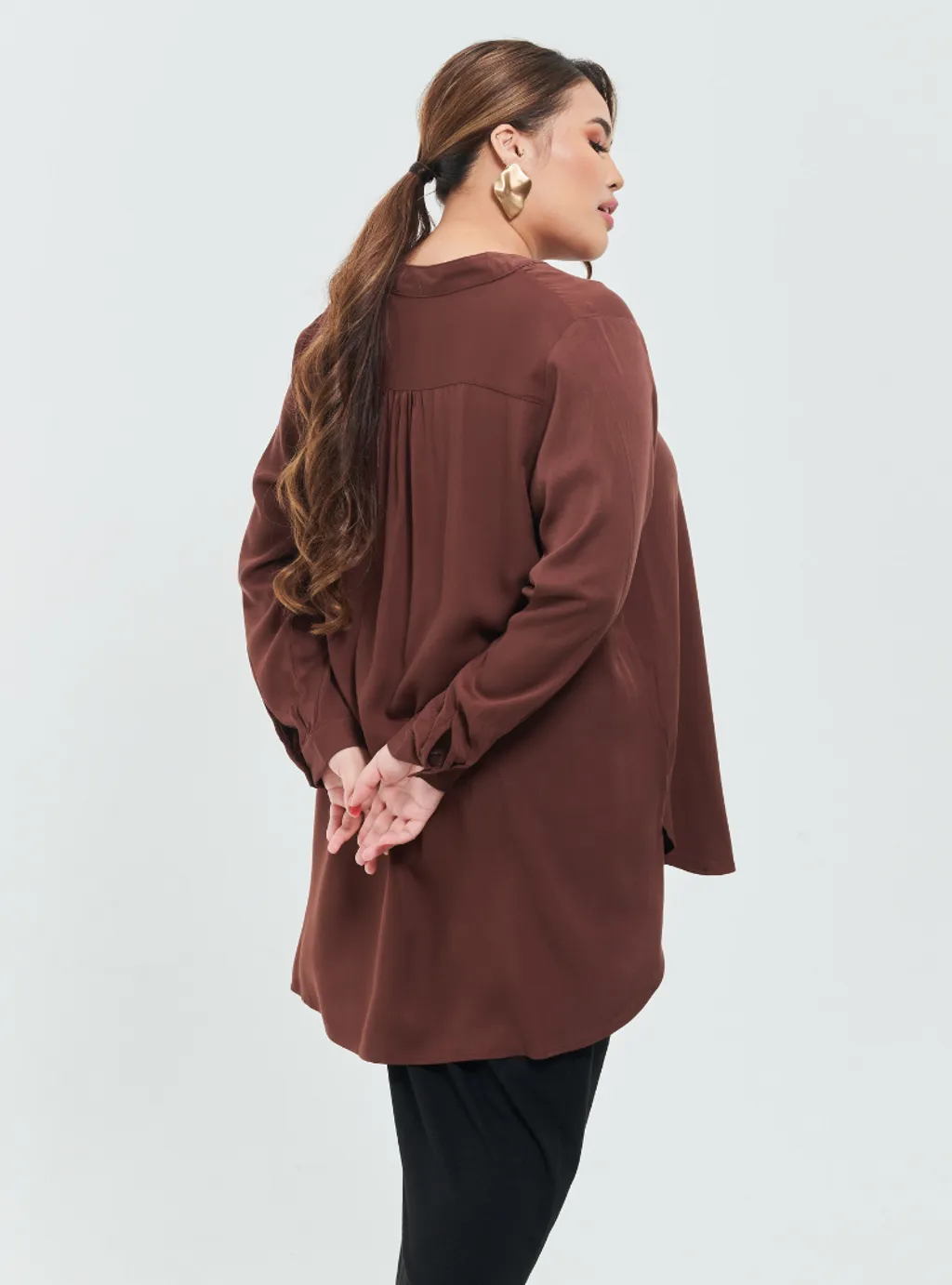 Kemeja Mandarin Collar Oversized shirt - Earthy Tone