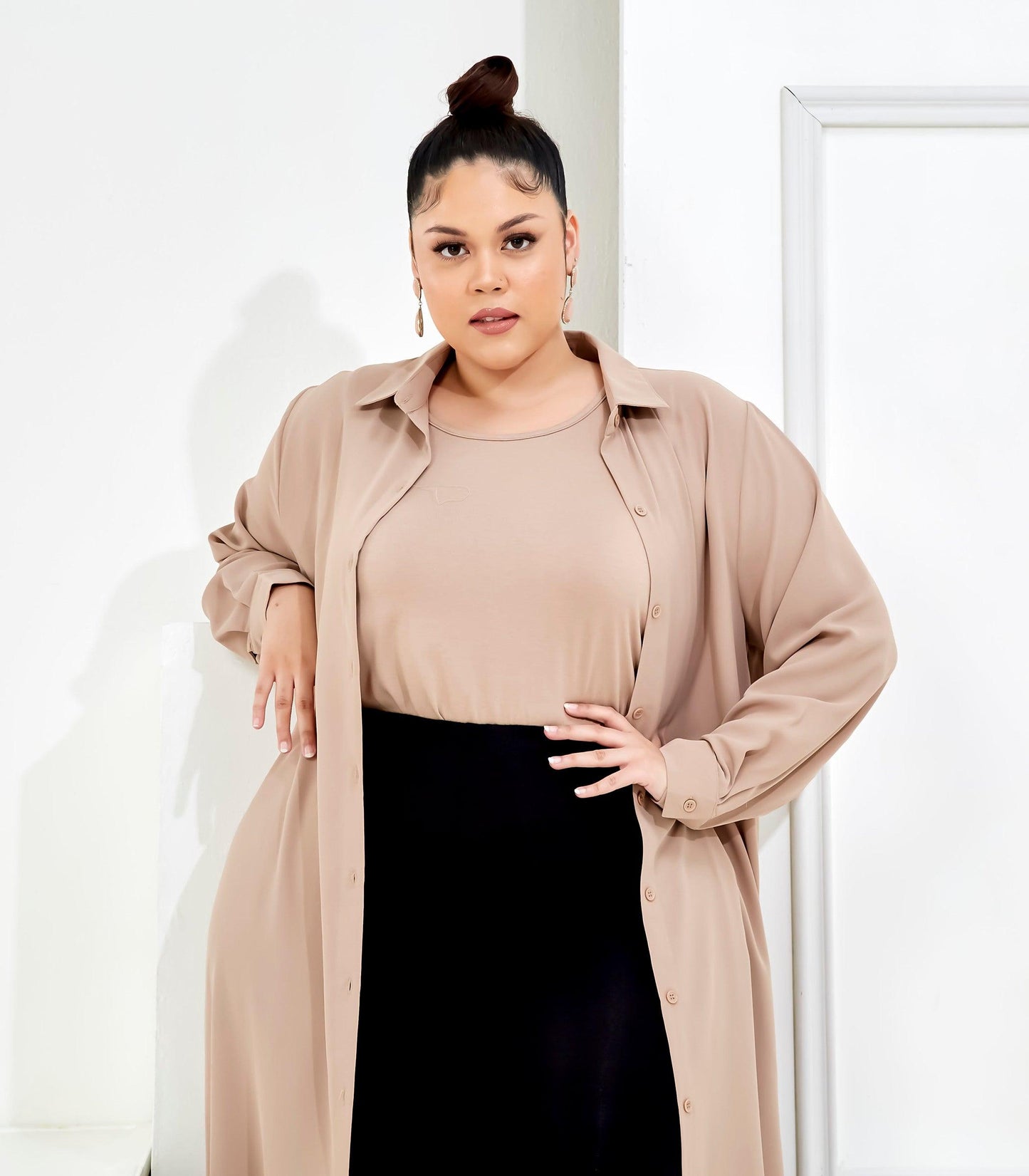 Curva Fabulous - Curva Bf Shirt Dress - Nude Palette Series - CURVA FABULOUS INDONESIA - casual, dress, formal, nude, shirt dress, Viscose, work wear - Dresses