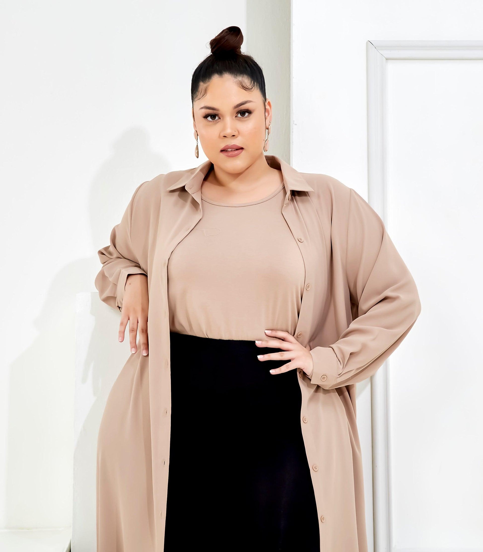 Curva Fabulous - Curva Bf Shirt Dress - Nude Palette Series - CURVA FABULOUS INDONESIA - casual, dress, formal, nude, shirt dress, Viscose, work wear - Dresses