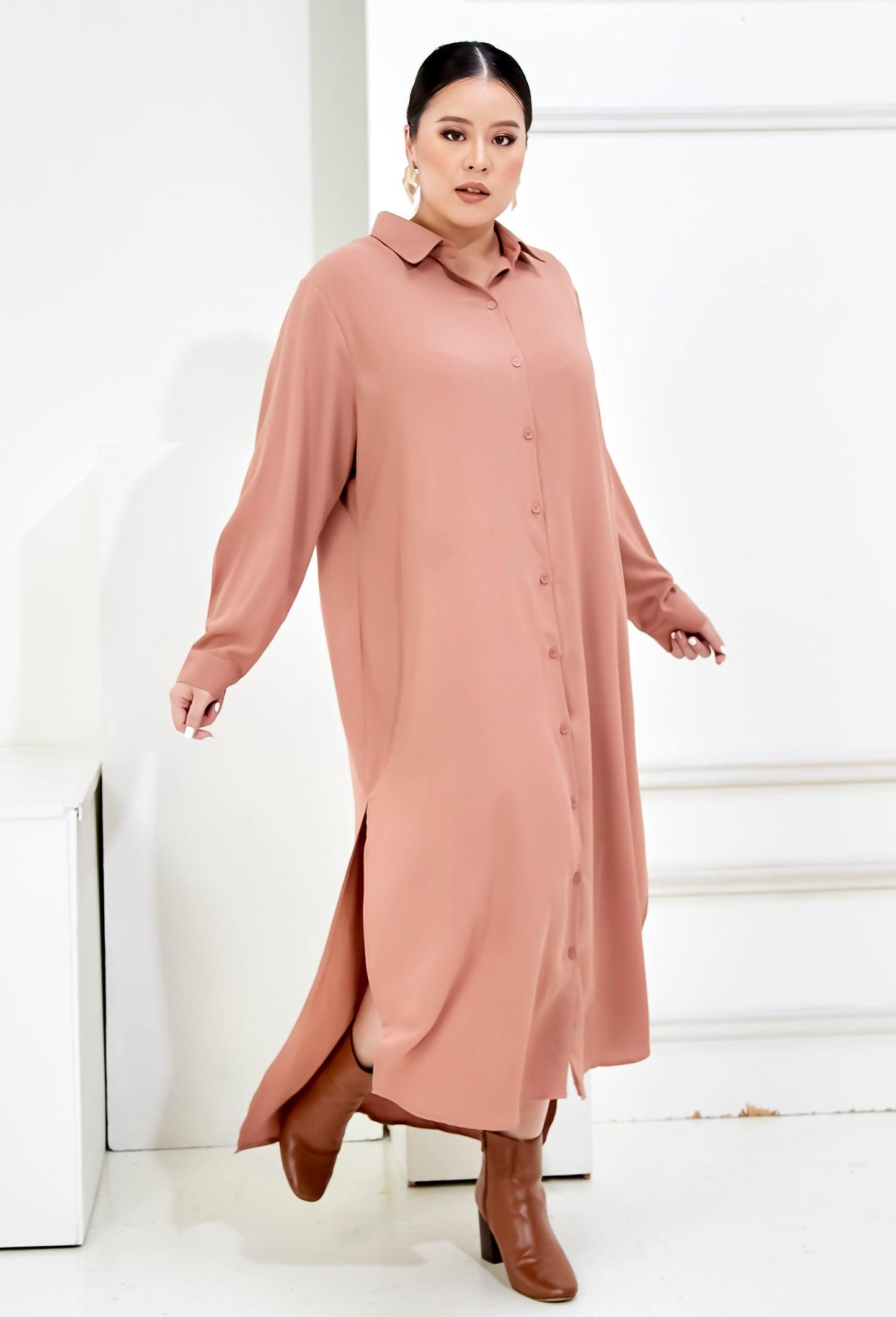 Curva Fabulous - Curva Bf Shirt Dress - Nude Palette Series - CURVA FABULOUS INDONESIA - casual, dress, formal, nude, shirt dress, Viscose, work wear - Dresses