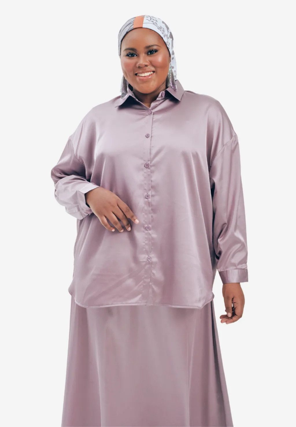 Curva Fabulous - Kemeja Executive Essentials Satin Dropped Shoulder Shirt - CURVA FABULOUS INDONESIA - Shirts & Tops