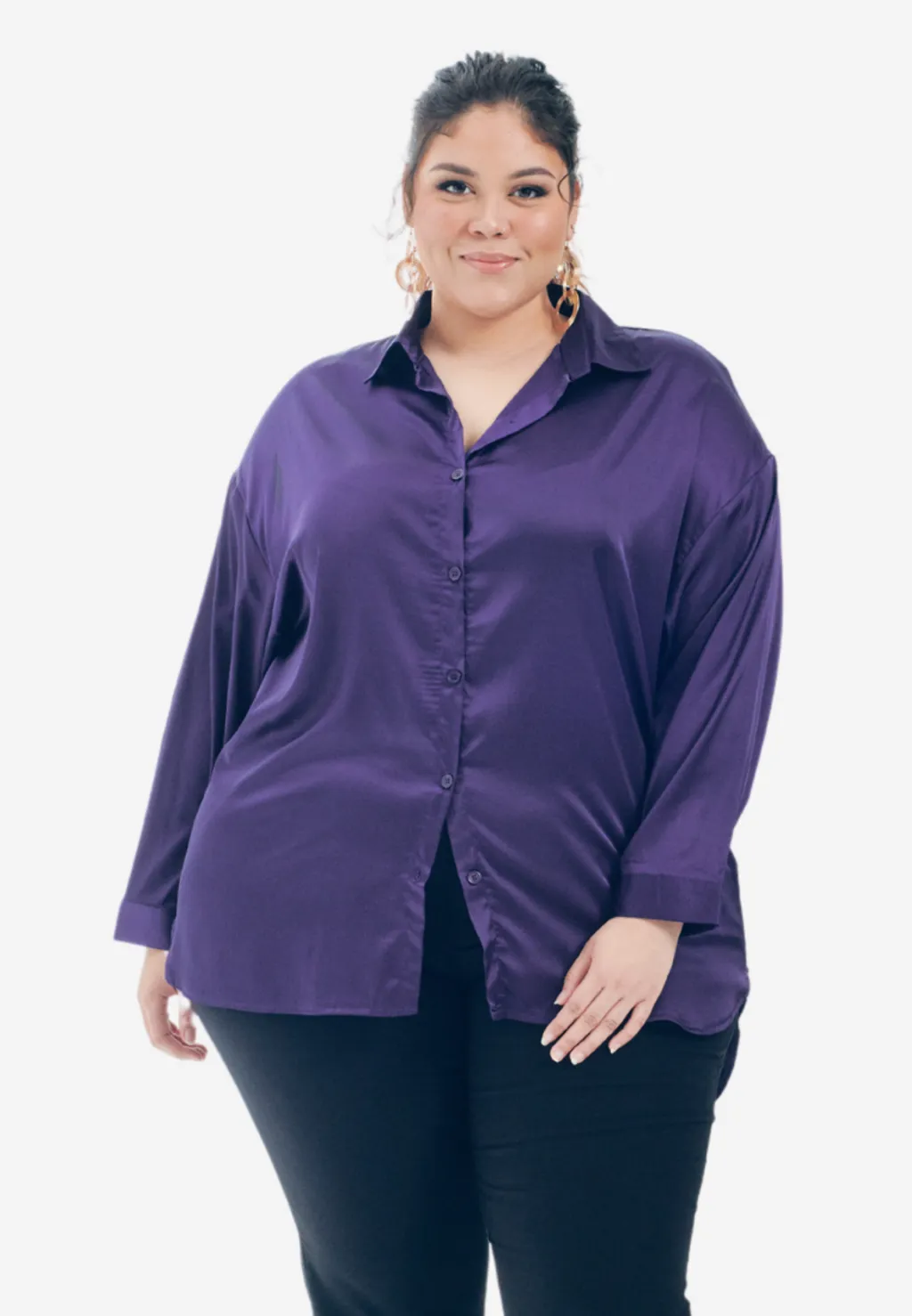 Curva Fabulous - Kemeja Executive Essentials Satin Dropped Shoulder Shirt - CURVA FABULOUS INDONESIA - Shirts & Tops