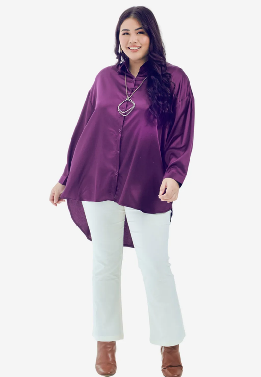 Curva Fabulous - Kemeja Executive Essentials Satin Dropped Shoulder Shirt - CURVA FABULOUS INDONESIA - Shirts & Tops