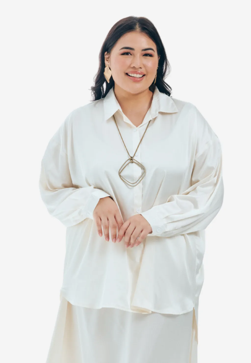 Curva Fabulous - Kemeja Executive Essentials Satin Dropped Shoulder Shirt - CURVA FABULOUS INDONESIA - Shirts & Tops