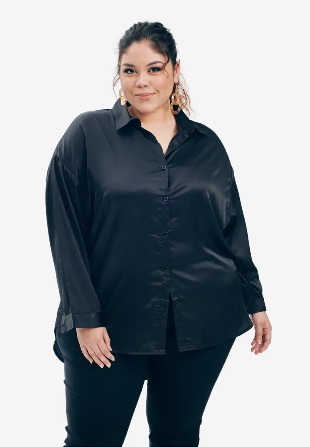 Curva Fabulous - Kemeja Executive Essentials Satin Dropped Shoulder Shirt - CURVA FABULOUS INDONESIA - Shirts & Tops