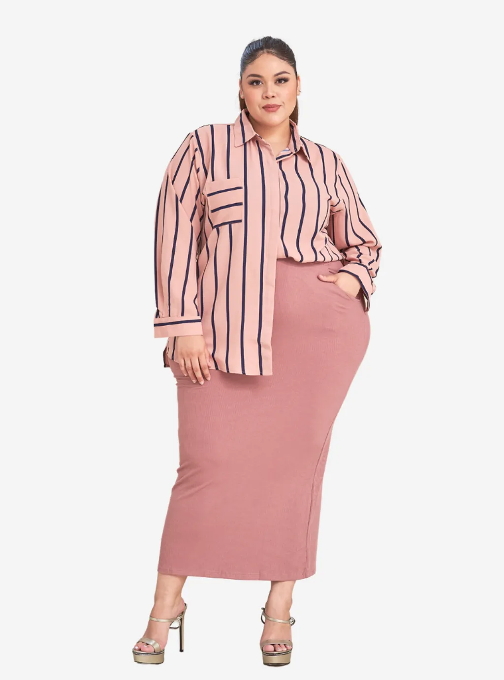 Curva Fabulous - Long Sleeve Striped Shirt - CURVA FABULOUS INDONESIA - Shirts & Tops