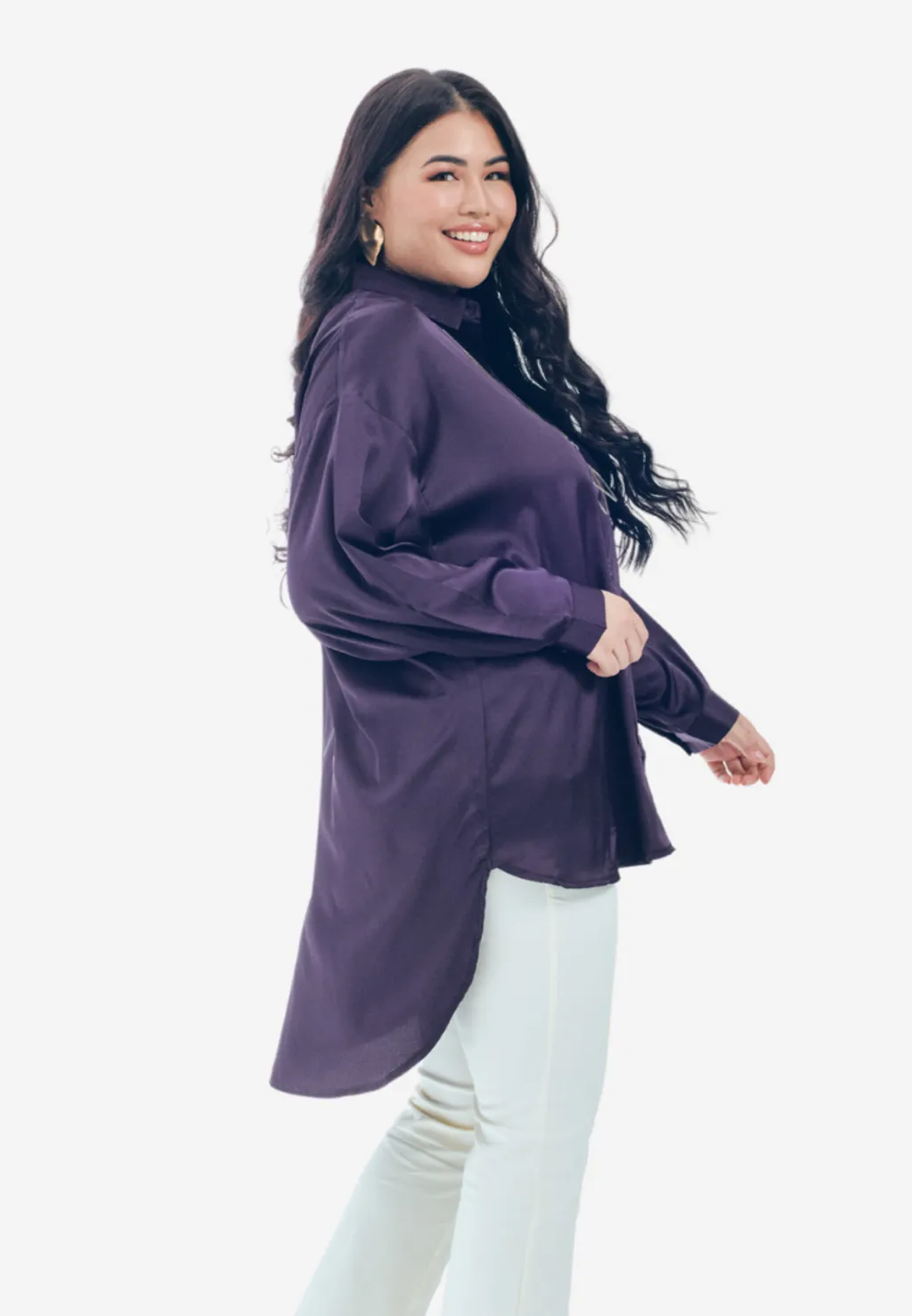 Curva Fabulous - Kemeja Executive Essentials Satin Dropped Shoulder Shirt - CURVA FABULOUS INDONESIA - Shirts & Tops