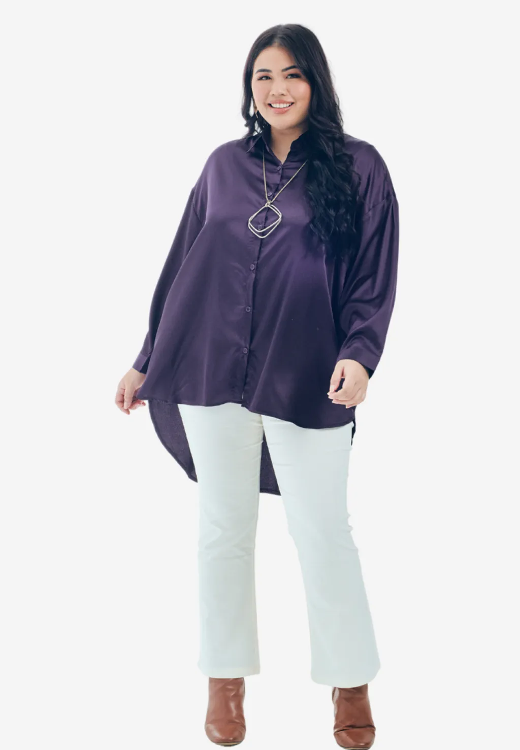 Curva Fabulous - Kemeja Executive Essentials Satin Dropped Shoulder Shirt - CURVA FABULOUS INDONESIA - Shirts & Tops