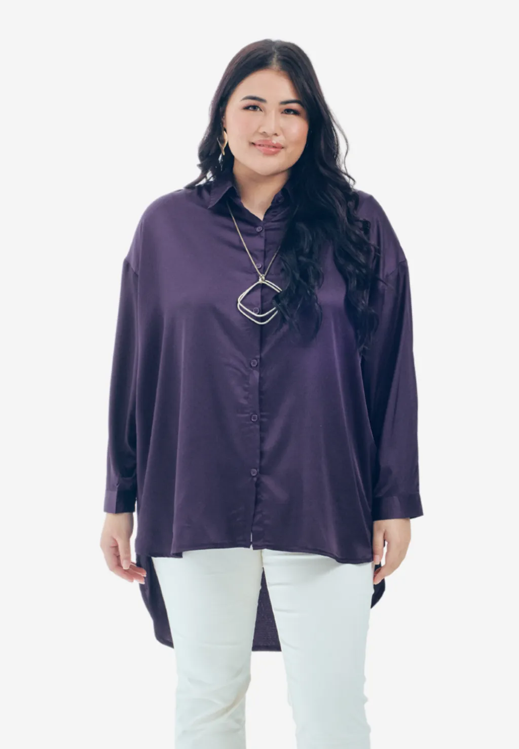 Curva Fabulous - Kemeja Executive Essentials Satin Dropped Shoulder Shirt - CURVA FABULOUS INDONESIA - Shirts & Tops