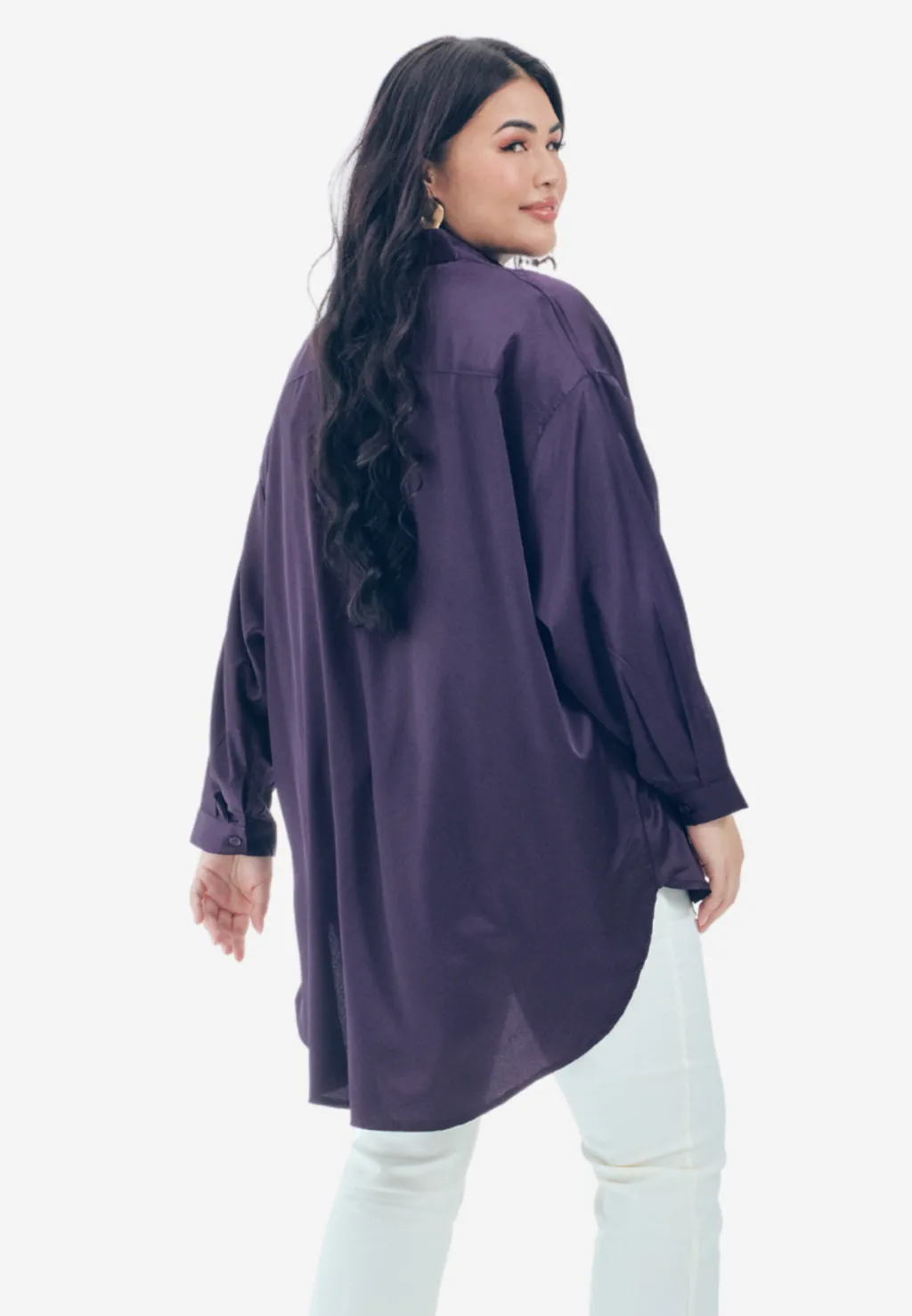 Curva Fabulous - Kemeja Executive Essentials Satin Dropped Shoulder Shirt - CURVA FABULOUS INDONESIA - Shirts & Tops