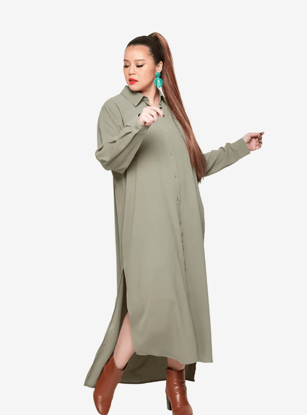 Curva Fabulous - Curva Oversized Shirt Dress - Jade Palette Series - CURVA FABULOUS INDONESIA - casual, dress, formal, green, shirt dress, Viscose, work wear - Dresses