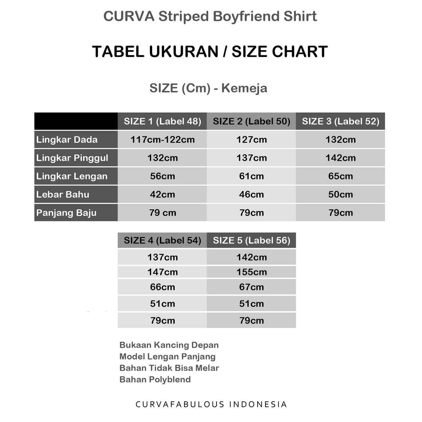 Curva Fabulous - Curva Striped Boyfriend Shirt - CURVA FABULOUS INDONESIA - casual, formal, garis, kemeja, shirt, striped, tops, Viscose, work wear - Shirts & Tops