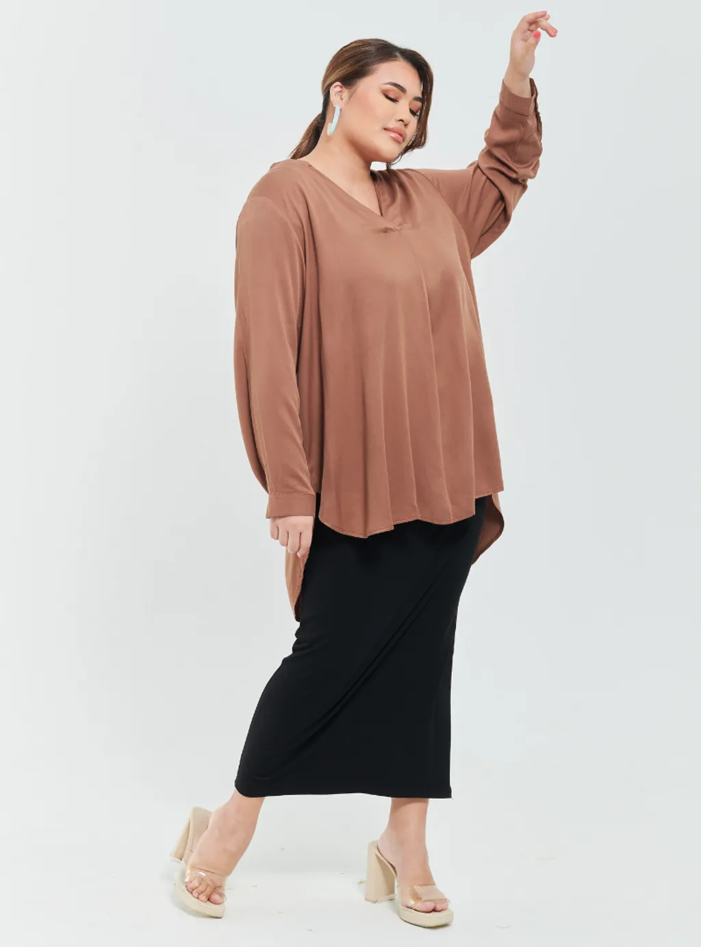 Kemeja Mandarin Collar Oversized shirt - Earthy Tone