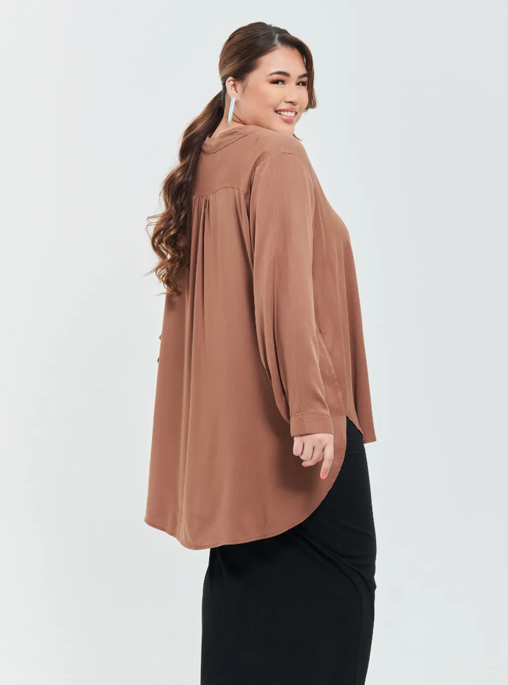 Kemeja Mandarin Collar Oversized shirt - Earthy Tone