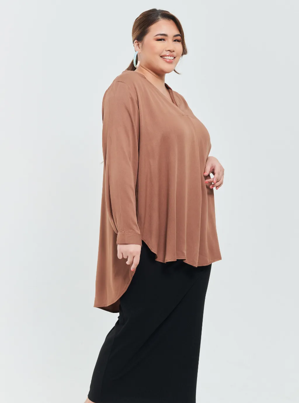 Kemeja Mandarin Collar Oversized shirt - Earthy Tone