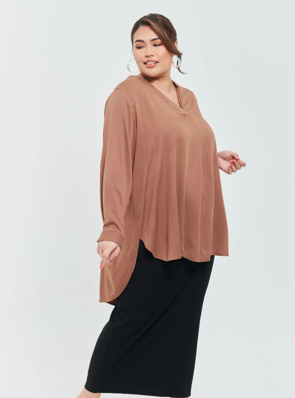 Kemeja Mandarin Collar Oversized shirt - Earthy Tone