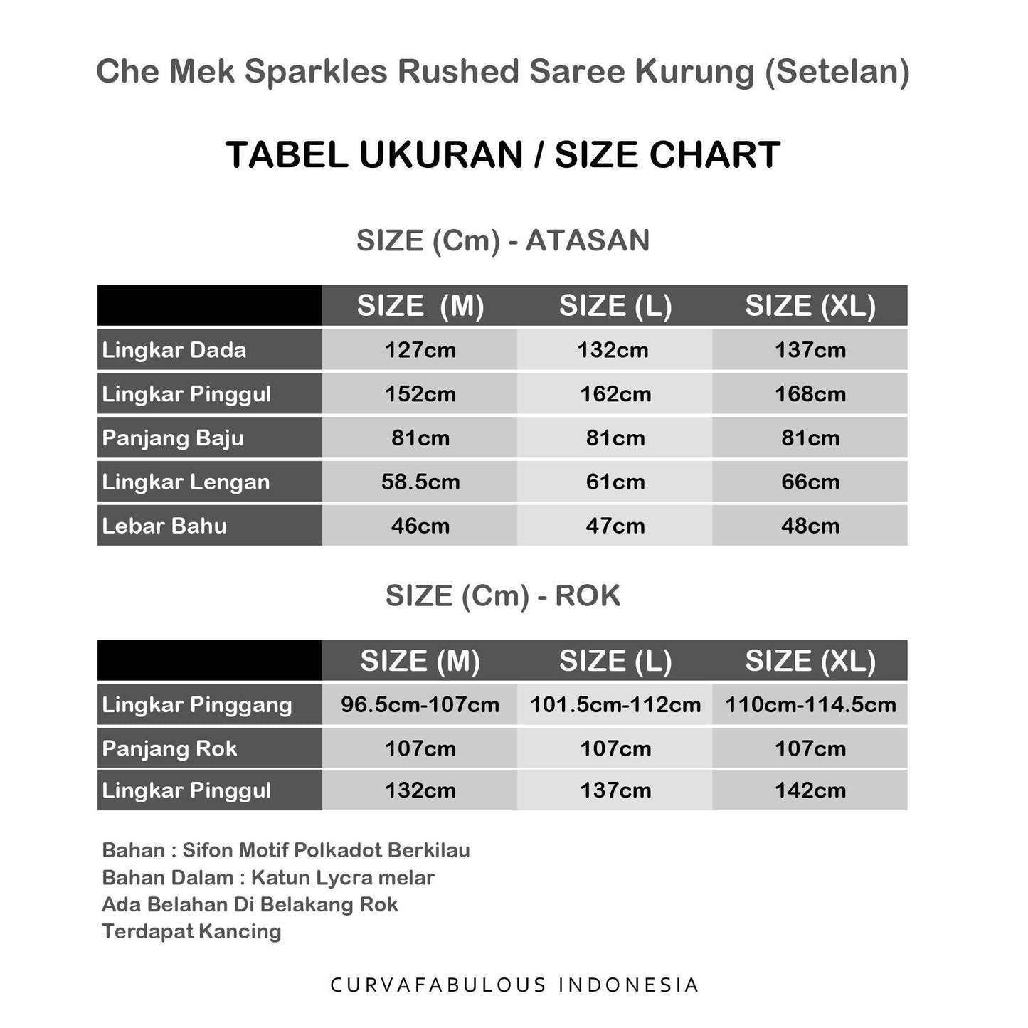 Curva Fabulous - Che Mek Sparkles Rushed Saree Kurung - CURVA FABULOUS INDONESIA - kebaya, kurung, sale, setelan - Outfit Sets