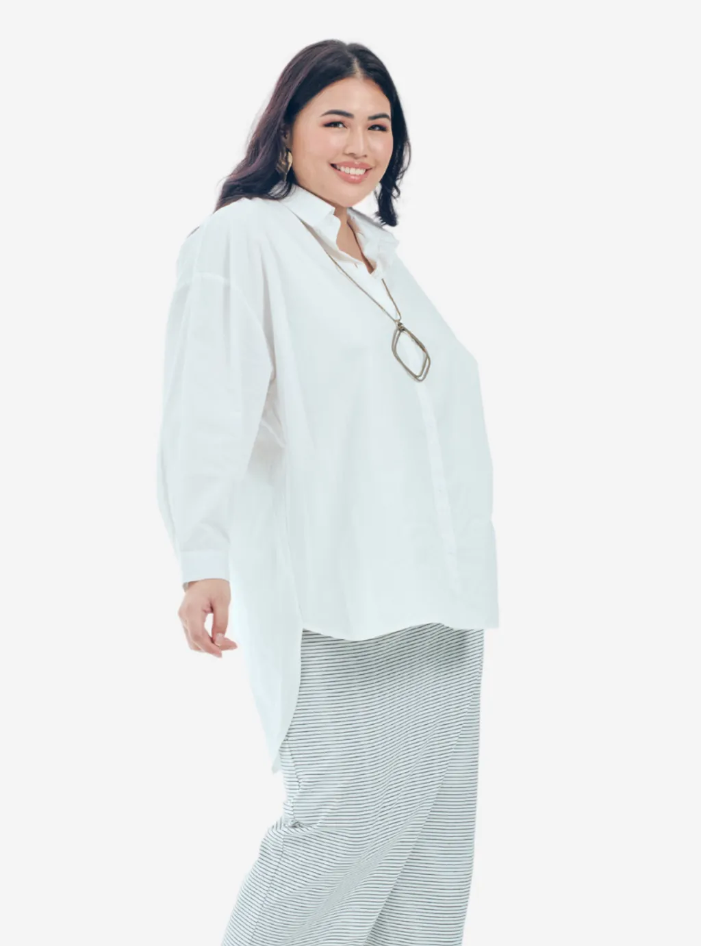 Curva Fabulous - Kemeja Dropped Shoulder Oversize Shirt - Shades Of Grey - CURVA FABULOUS INDONESIA - Shirts & Tops