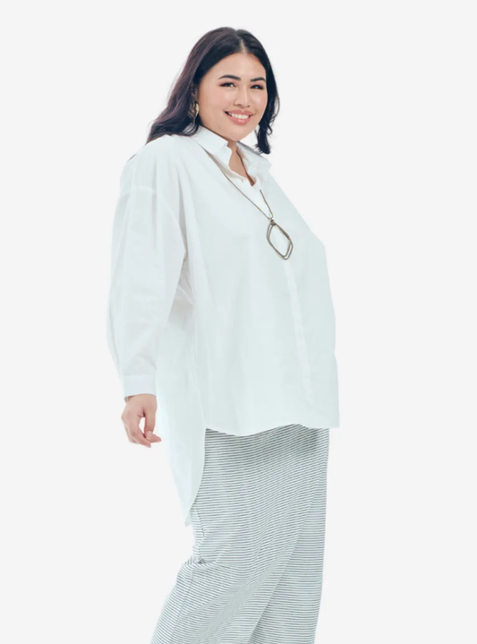 Curva Fabulous - Kemeja Dropped Shoulder Oversize Shirt - Shades Of Grey - CURVA FABULOUS INDONESIA - Shirts & Tops