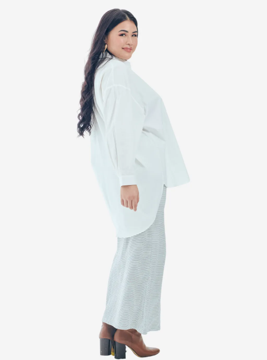 Curva Fabulous - Kemeja Dropped Shoulder Oversize Shirt - Shades Of Grey - CURVA FABULOUS INDONESIA - Shirts & Tops