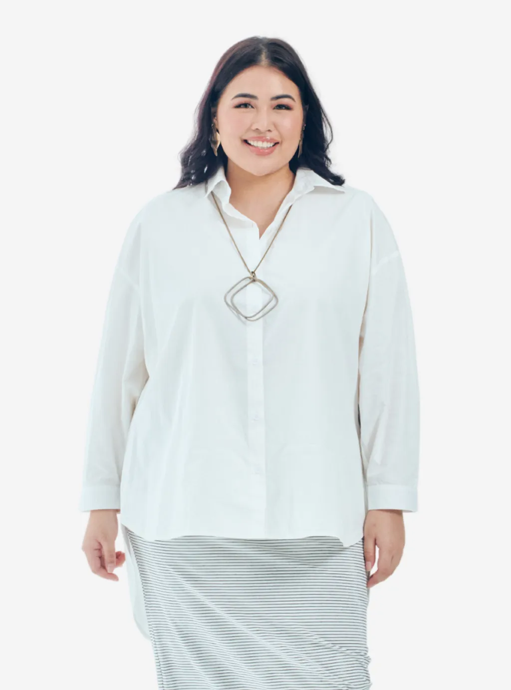 Curva Fabulous - Kemeja Dropped Shoulder Oversize Shirt - Shades Of Grey - CURVA FABULOUS INDONESIA - Shirts & Tops