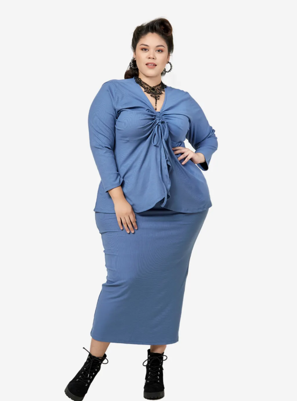 Curva Fabulous - Megan Peplum Front Ruched Kurung - CURVA FABULOUS INDONESIA - Outfit Sets