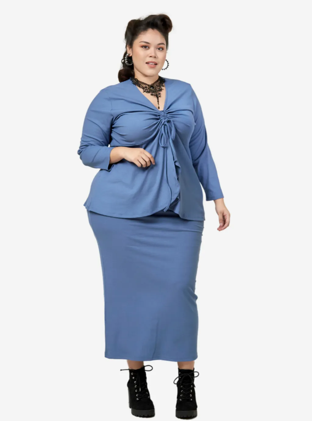 Curva Fabulous - Megan Peplum Front Ruched Kurung - CURVA FABULOUS INDONESIA - Outfit Sets